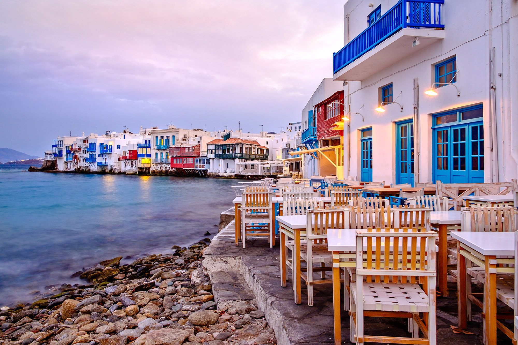 Greece Mykonos Sunset Outdoor Cafe