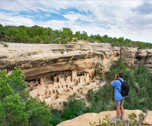 Man taking picture in Mesa Verde National Park, Colorado
