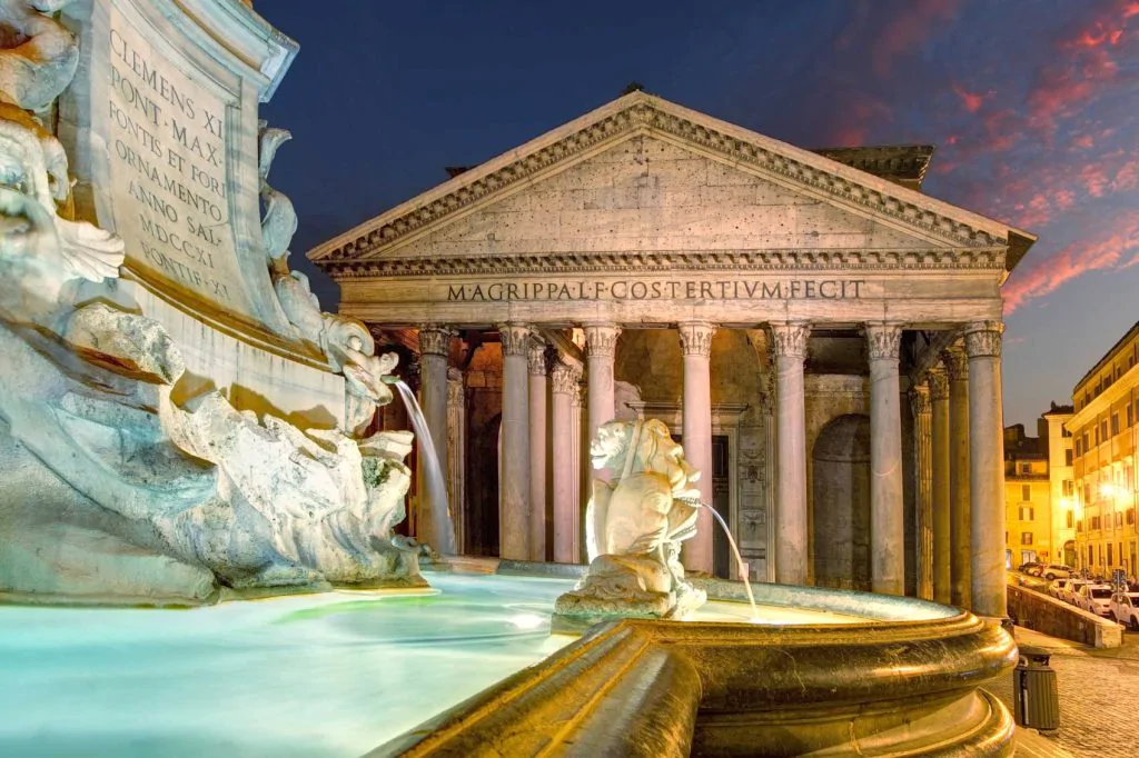 Italy Rome Pantheon Fountain Night