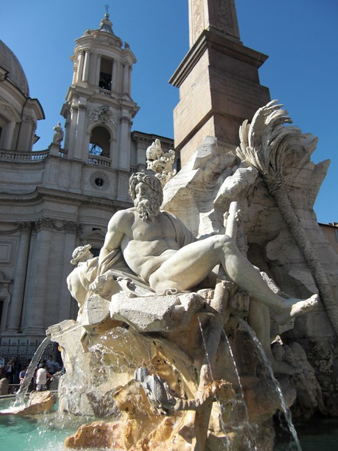 Italy Rome Piazza Navona Fontana Dei Fiumi Neptunes Fountain