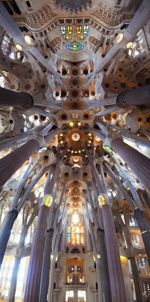 Spain Barcelona Sagrada Familia Ceiling Arches Stained Glass