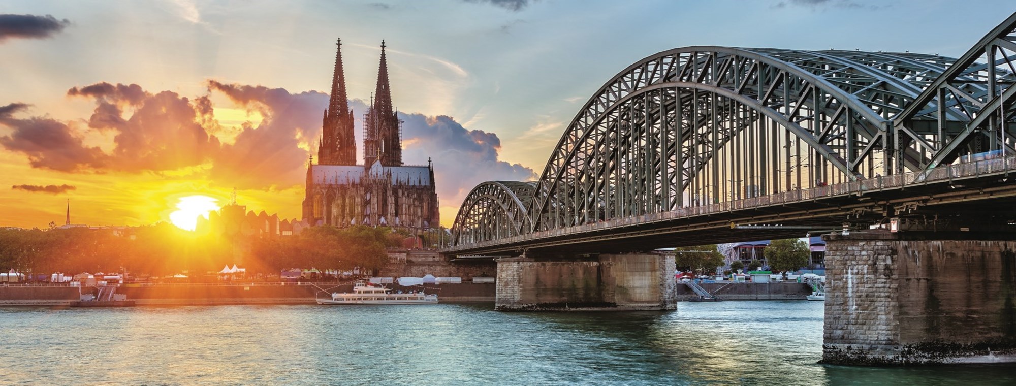 Germany Cologne Koln Bridge Sunset Church