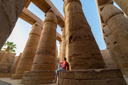 Egypt Temple Of Karnak Pillars Hyroglichs West Bank Person
