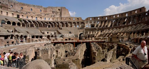Panorama of the inside of Colosseum in Rome, Italy