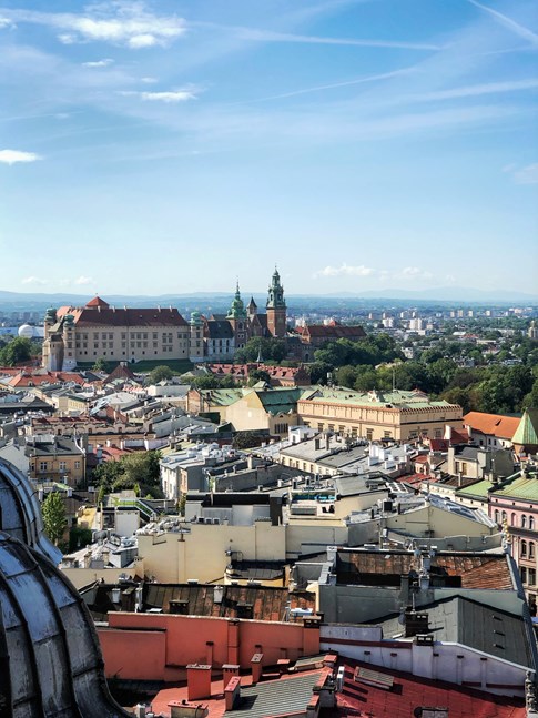 Poland Krakow Aerial View City Church Spires Colorful