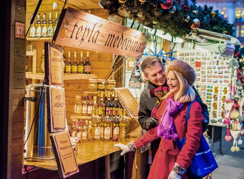 Czech Republic Prague Christmas Markets Stall Mead Couple