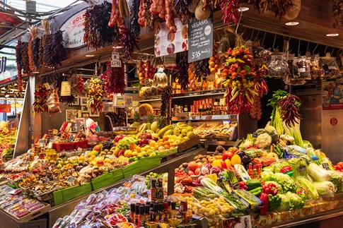 Spain Barcelona Mercado De La Boqueria Market La Rambla Street Vendors Veggies Vegetables Fruit Seller Expert