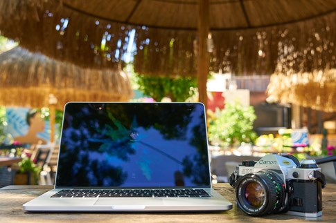 Journal Expert Notebook Travel Map Camera Laptop Computer Tiki Umbrellas