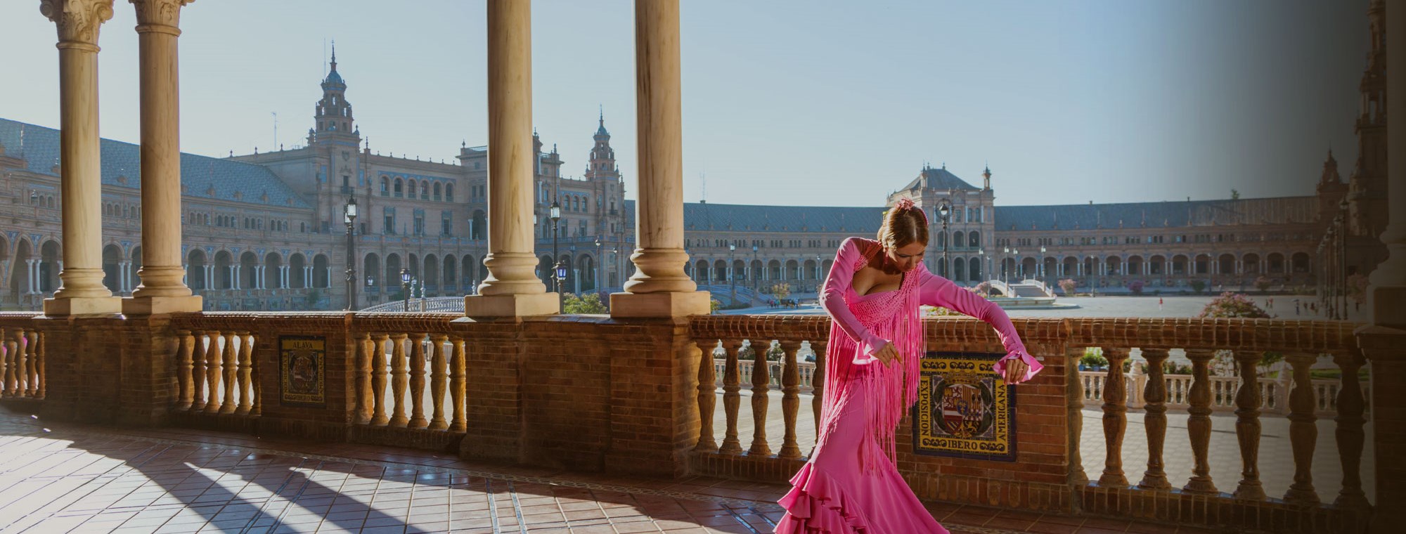 Spain Seville Plaza Espana Flamenco Dancer In Pink Dress