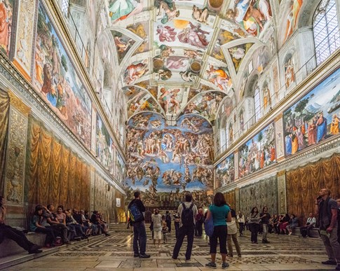 Italy Rome Vatican City Sistine Chapel Ceiling Tourists Looking Up Silencio