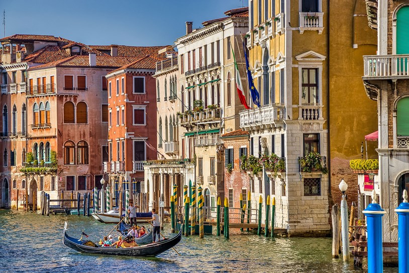 Italy Venice Gondola Buildings On Canal In Daylight