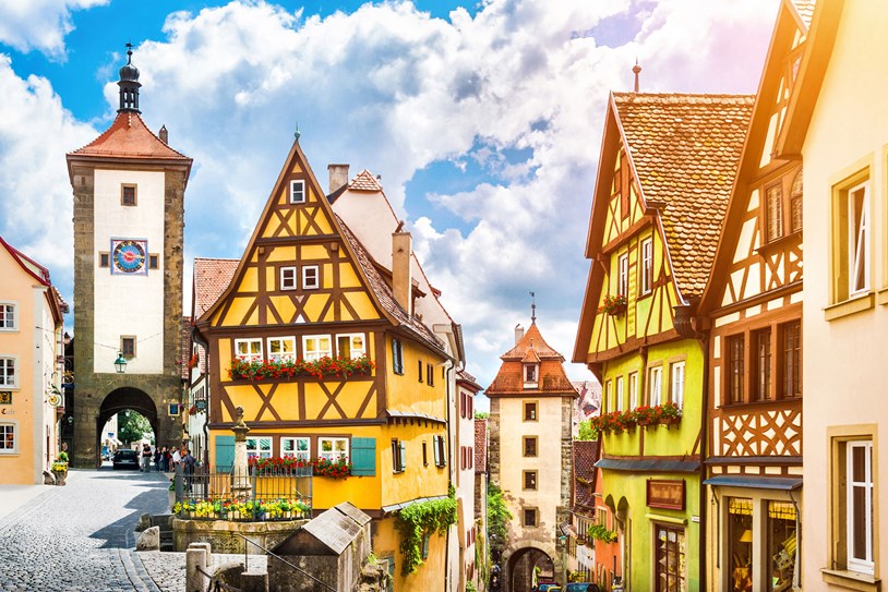 Germany Rothenburg Town Square Green And Yellow Buildings