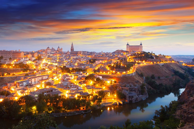 Spain Toledo Night Time City Alight