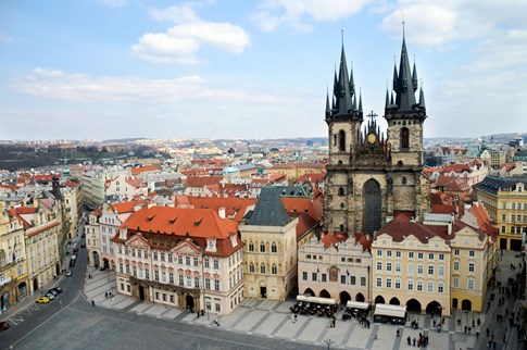 Aerial view of Old Square, Prague, Czech Republic