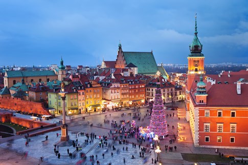 Aerial view of Warsaw old town, Poland