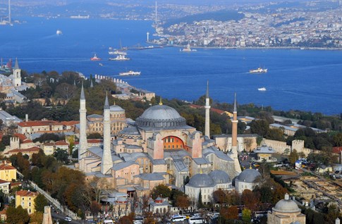 Hagia Sophia and Bosphorus Strait, Istanbul, Turkey
