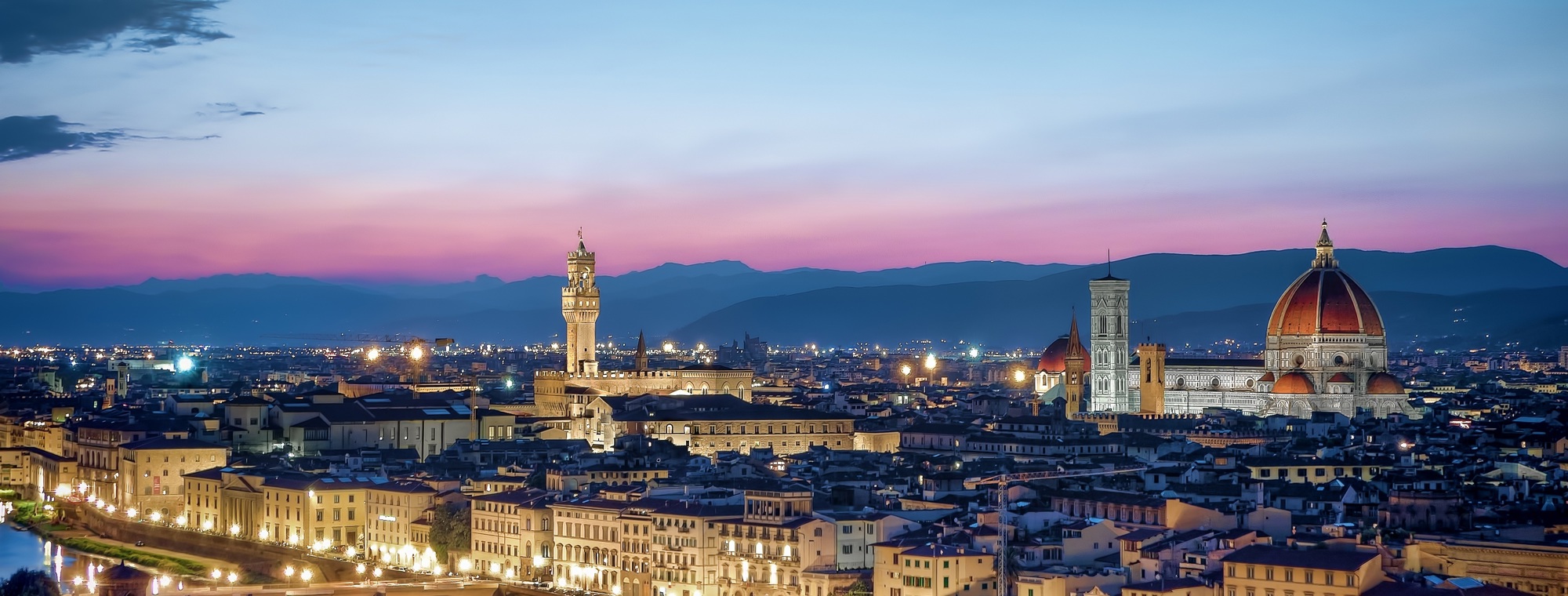 Night cityscape of Florence, Italy including the Cathedral of Santa Maria del Fiore