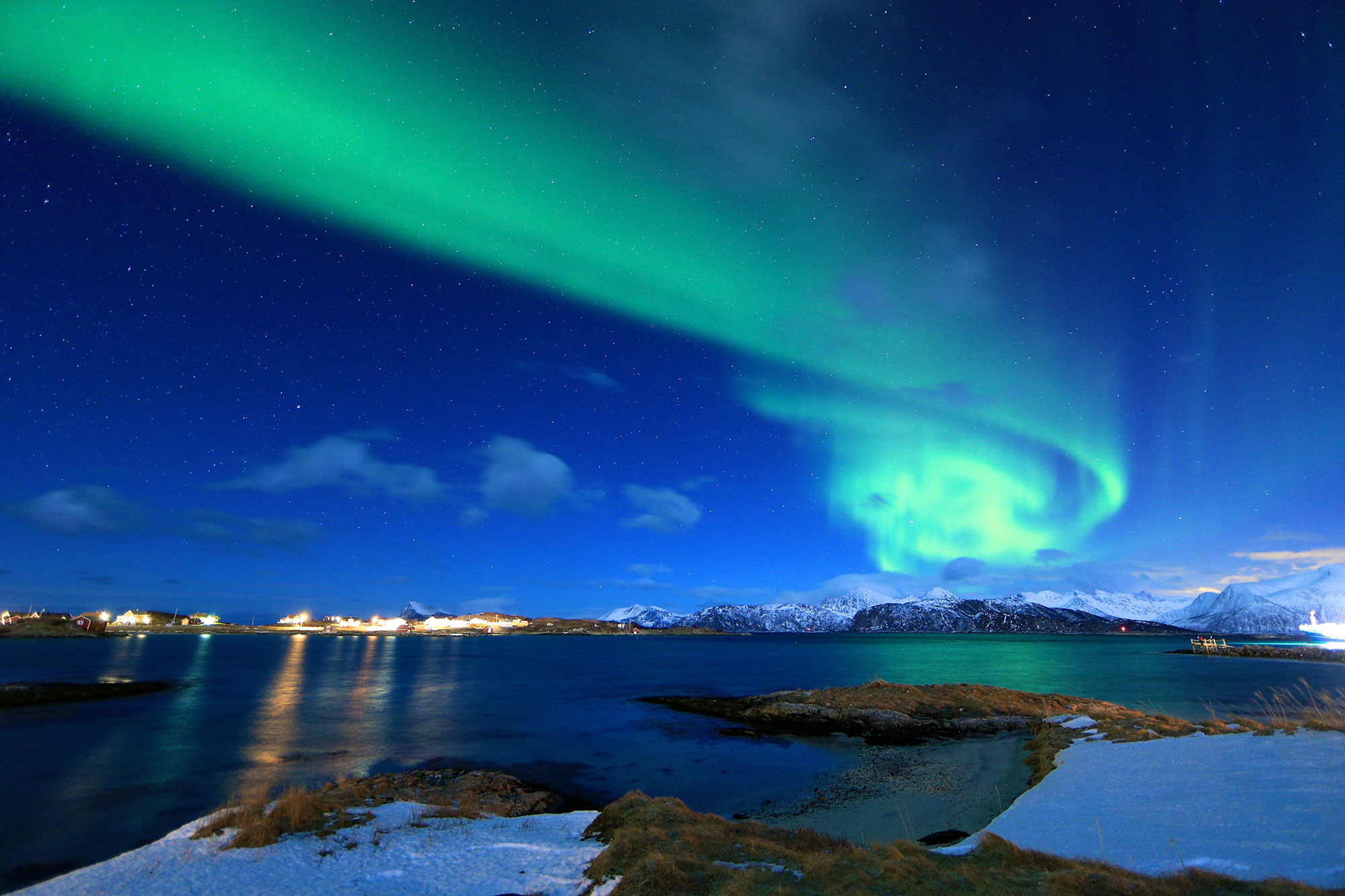 Norway Northern Light Blue Sky Green Aurora Borealis