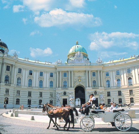 Horse and carriage outside Hofburg Palace, Vienna, Austria