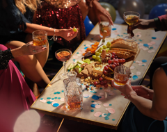 New Year’s tradition in Spain: people eating 12 grapes at midnight with grapes on the table.