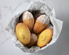 Expert Recipes French Madeleins Powdered Sugar Served Bowl Newspaper Wrapped