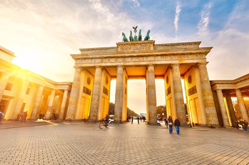 Brandenburg Gate with sunburst, Berlin, Germany