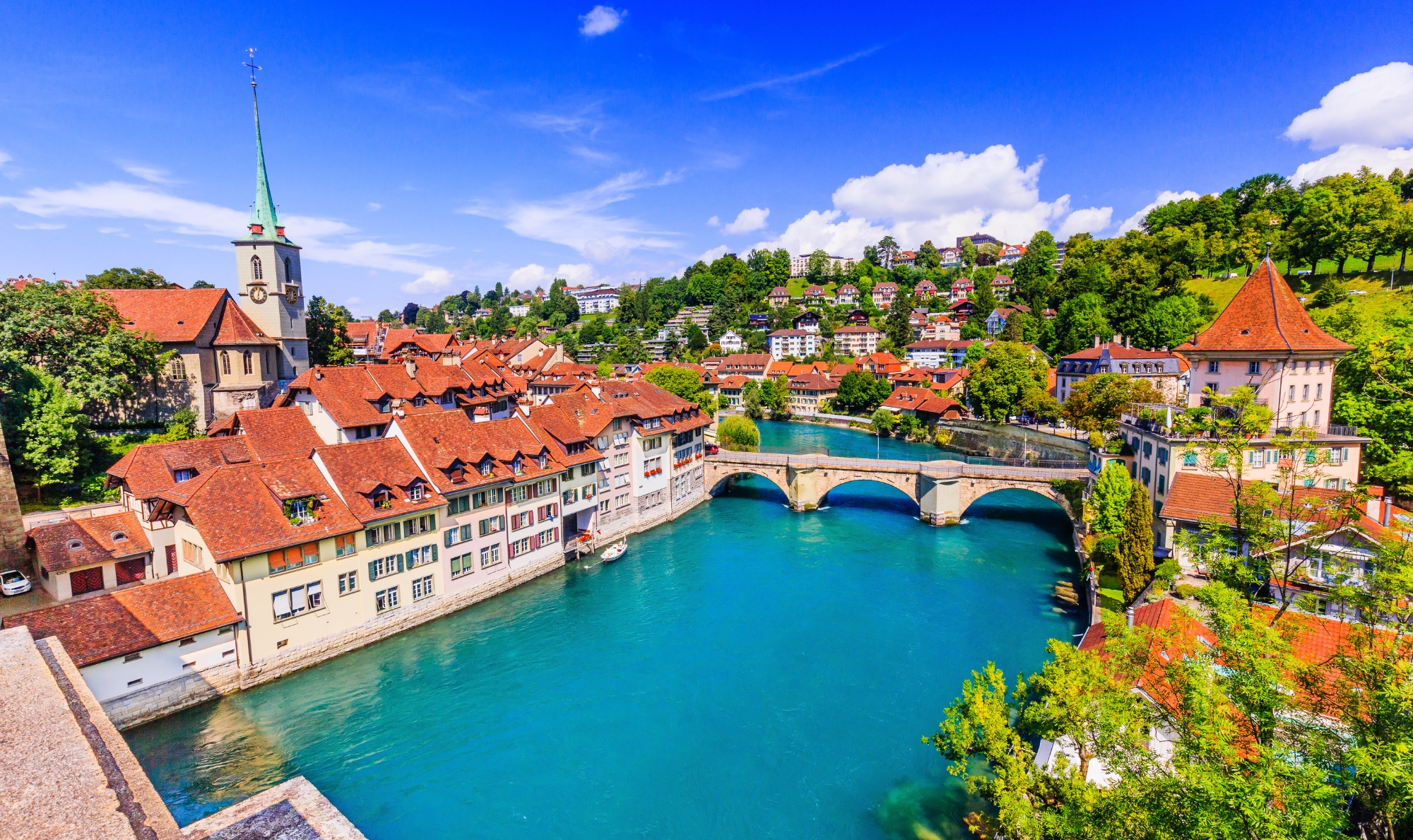 Switzerland Bern Aare River Bridge St Vincent Sytglogge Tower