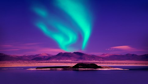 Northern Lights with turquoise and purple sky, Iceland