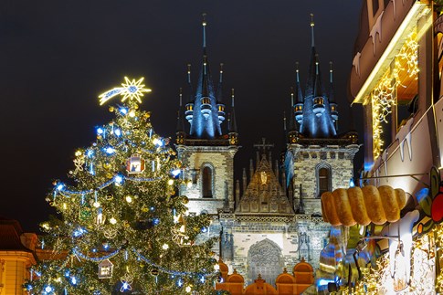Prague Christmas Market at night, Czech Republic