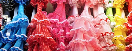 Flamenco dresses hanging in Spain