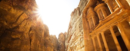 Petra library facade in sunlight, Jordan