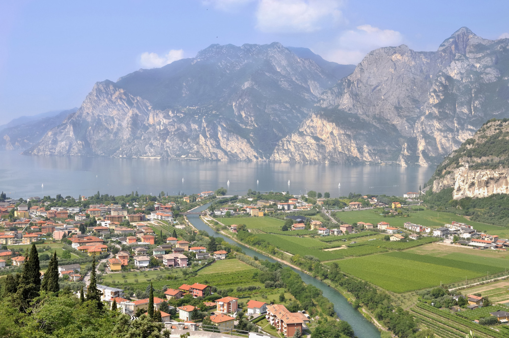 Italy Lake Como With Town And Mountains