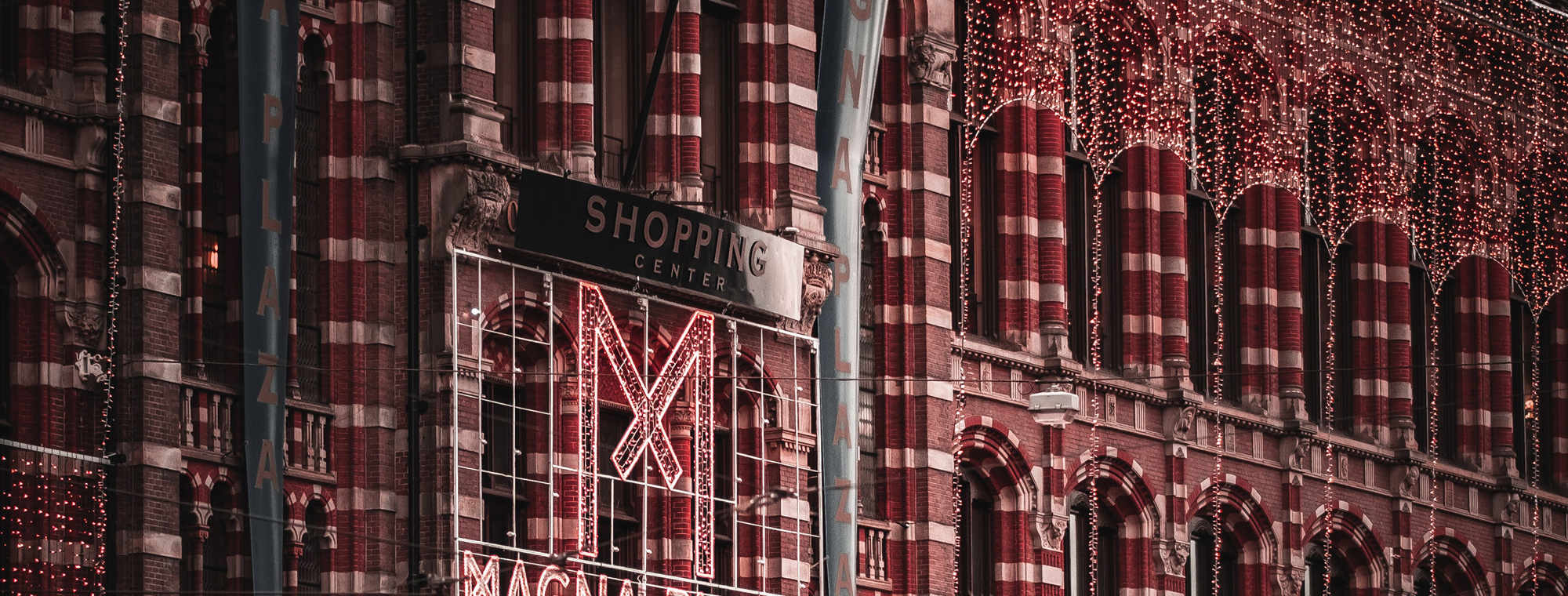 Netherlands Amsterdam Magna Plaza Shopping Expert Night Winter Lights