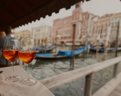Italy Venice Aperol Spritz Glasses By The Canal Gondolas