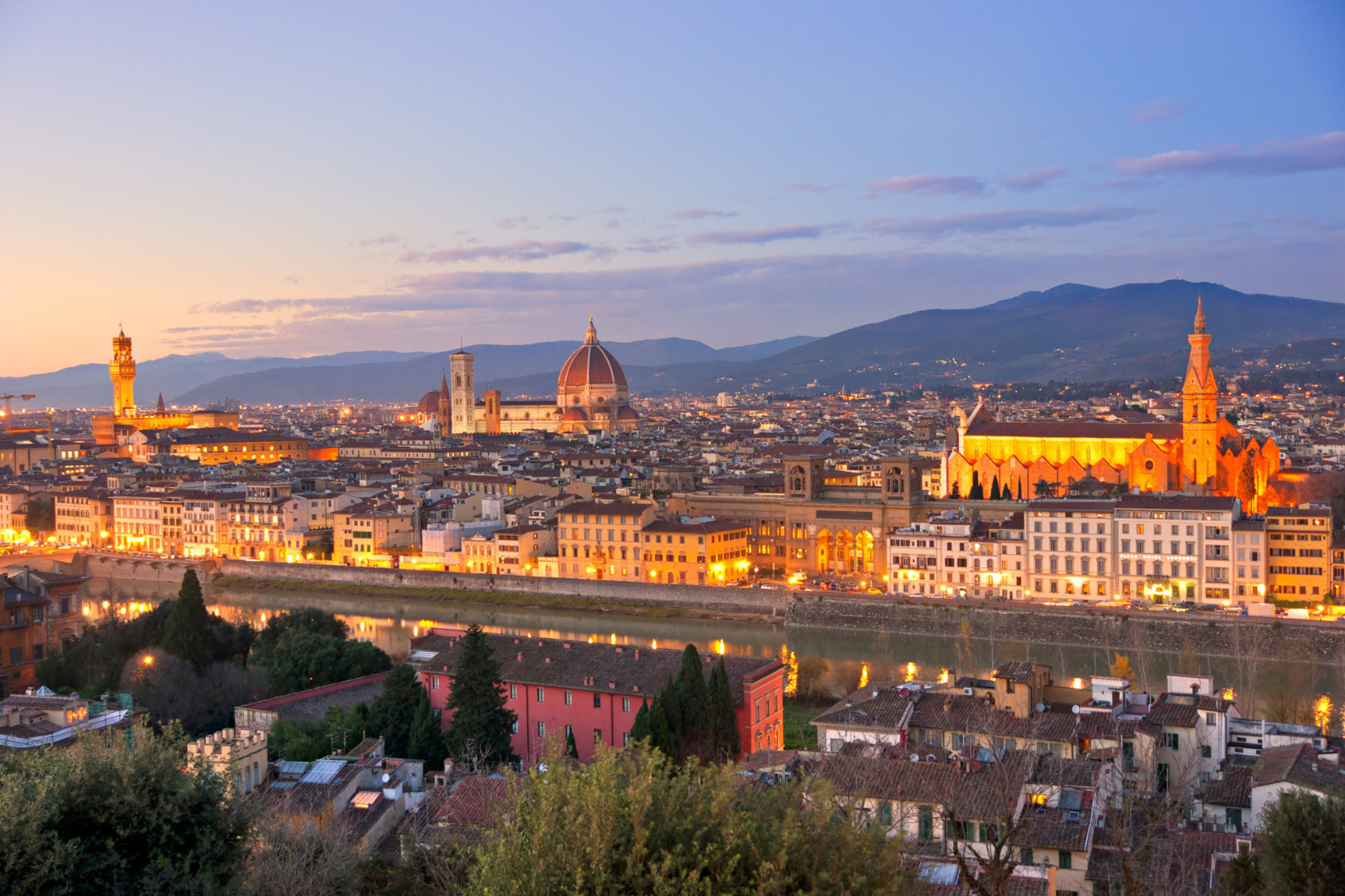 Italy Florence Cityview At Sunset