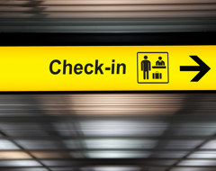 Expert TSA Precheck Airport Check In Sign With Arrow Yellow