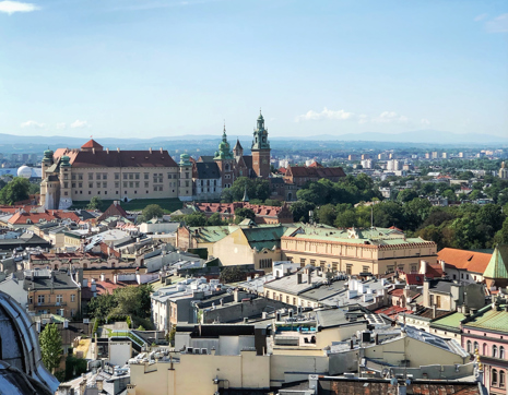 Poland Krakow Aerial View City Church Spires Colorful