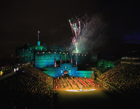 Scotland Edinburgh Military Tattoo At Night With Fireworks
