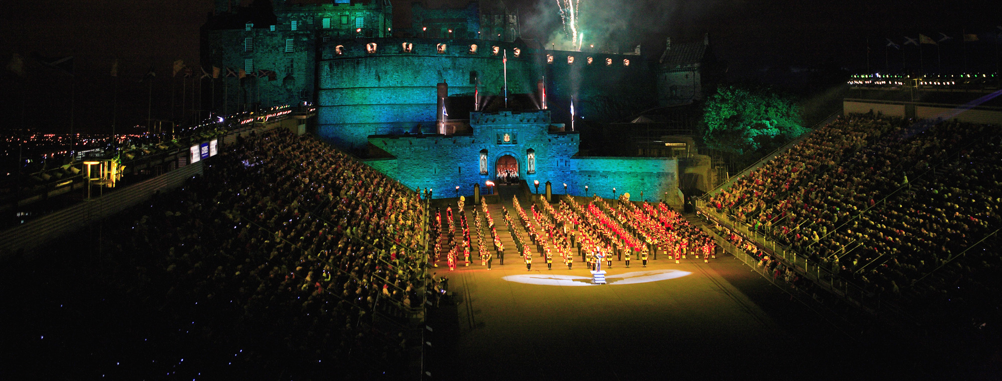Scotland Edinburgh Military Tattoo At Night With Fireworks