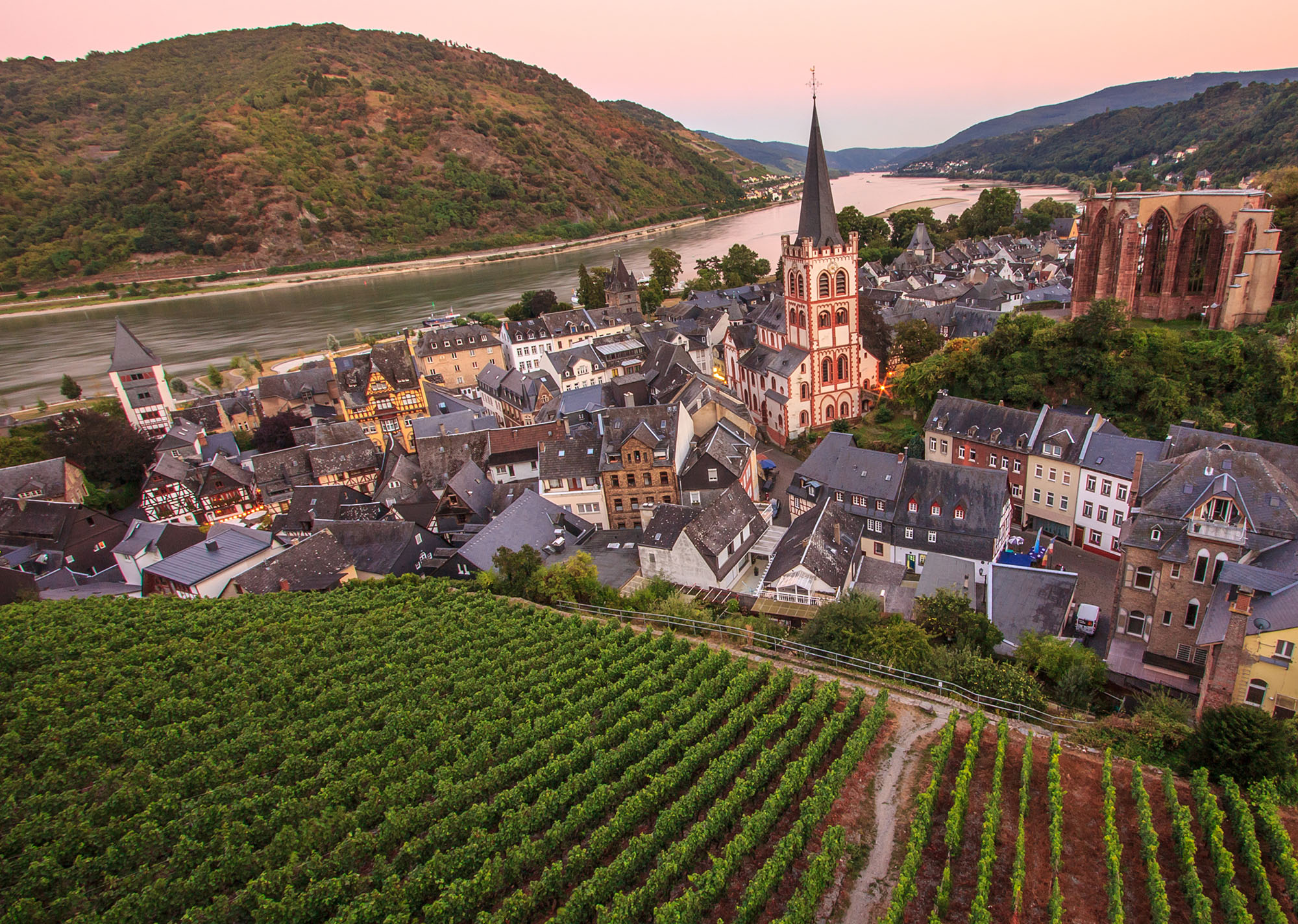 Germany Rhine Valley River Sunset Cruise Ship Vineyards