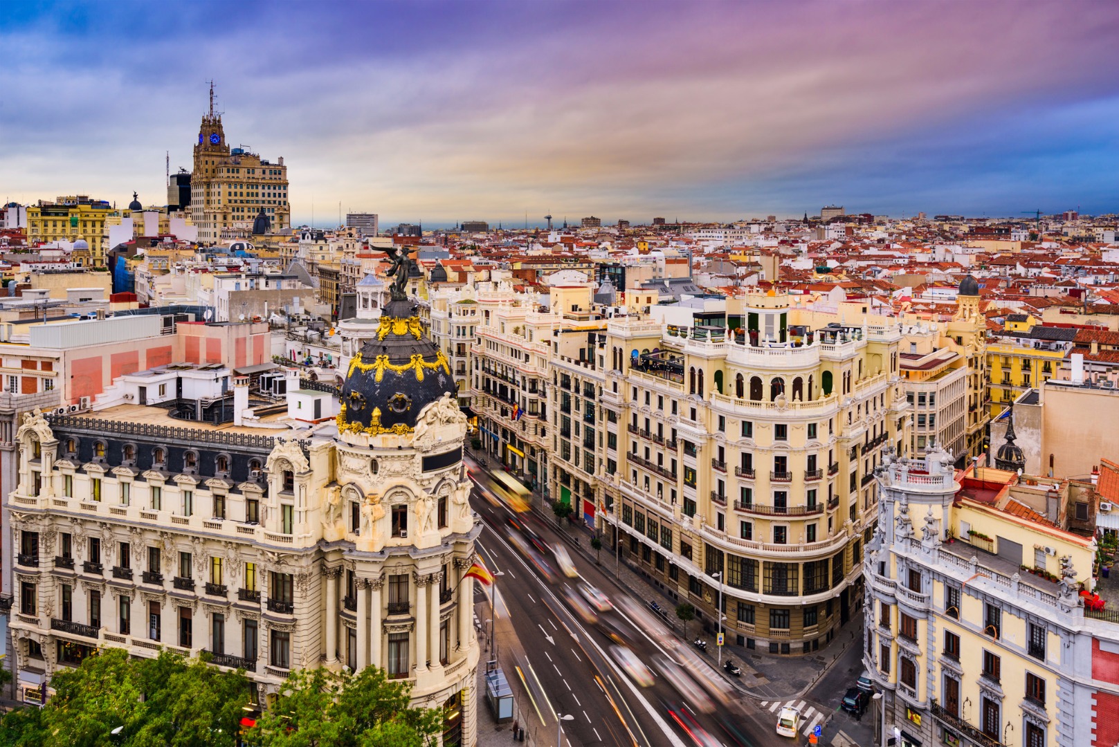 Spain Madrid Gran Via At Dusk