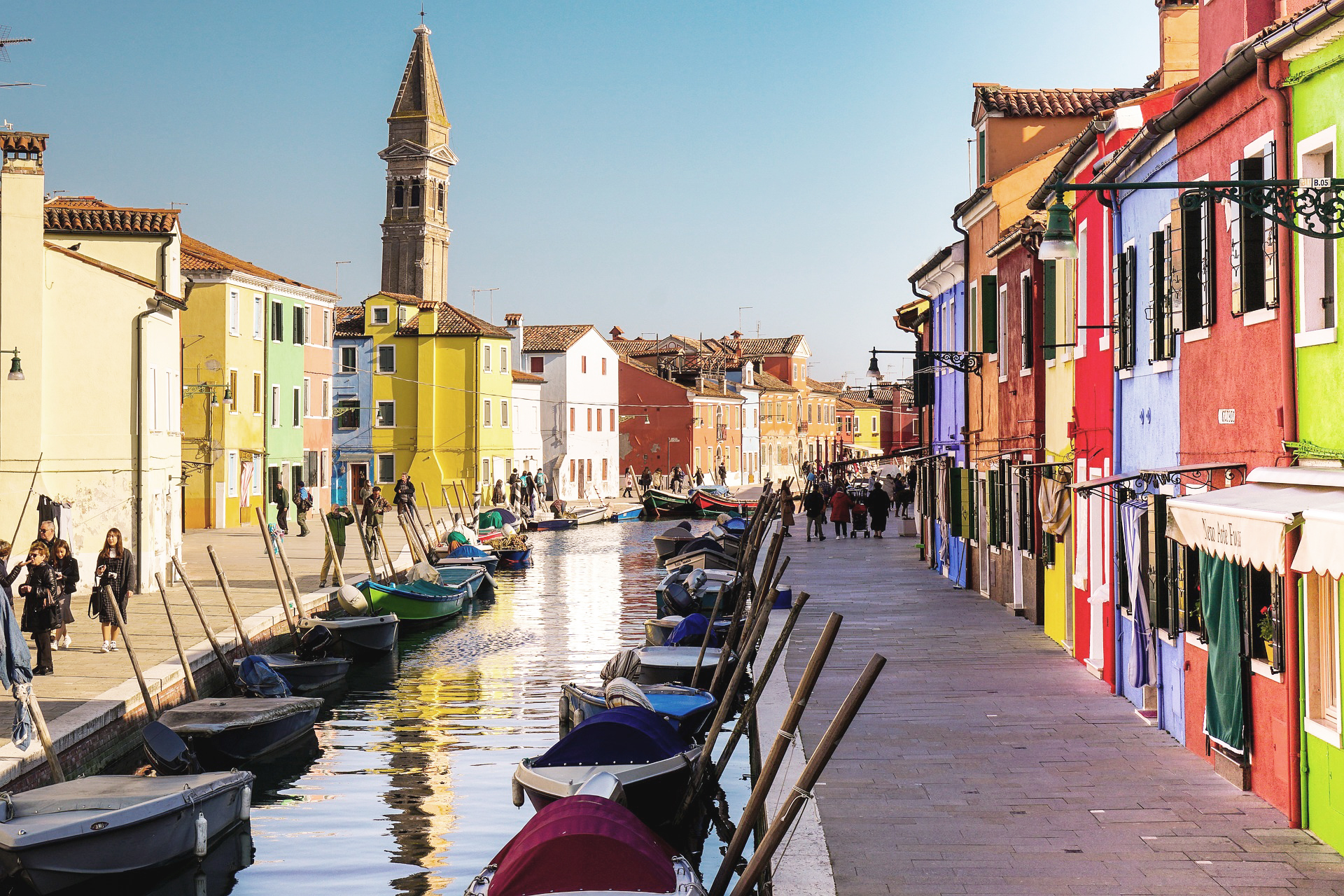 Italy Venice Burano Colorful Canal Houses Boats Channel