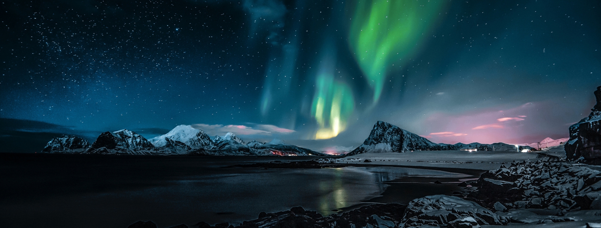 Iceland Artic Circle Northern Lights Aurora Borealis Bay Night Stars