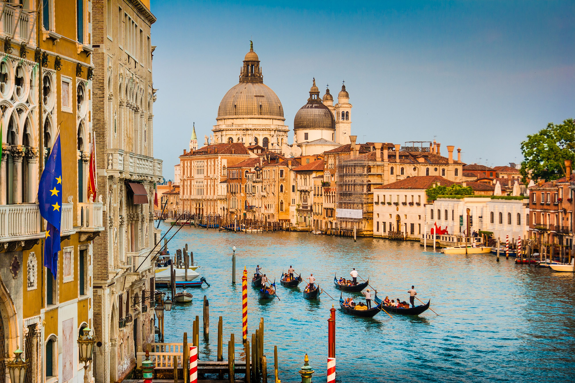Italy Venice Grand Canal Gondolas Sunset