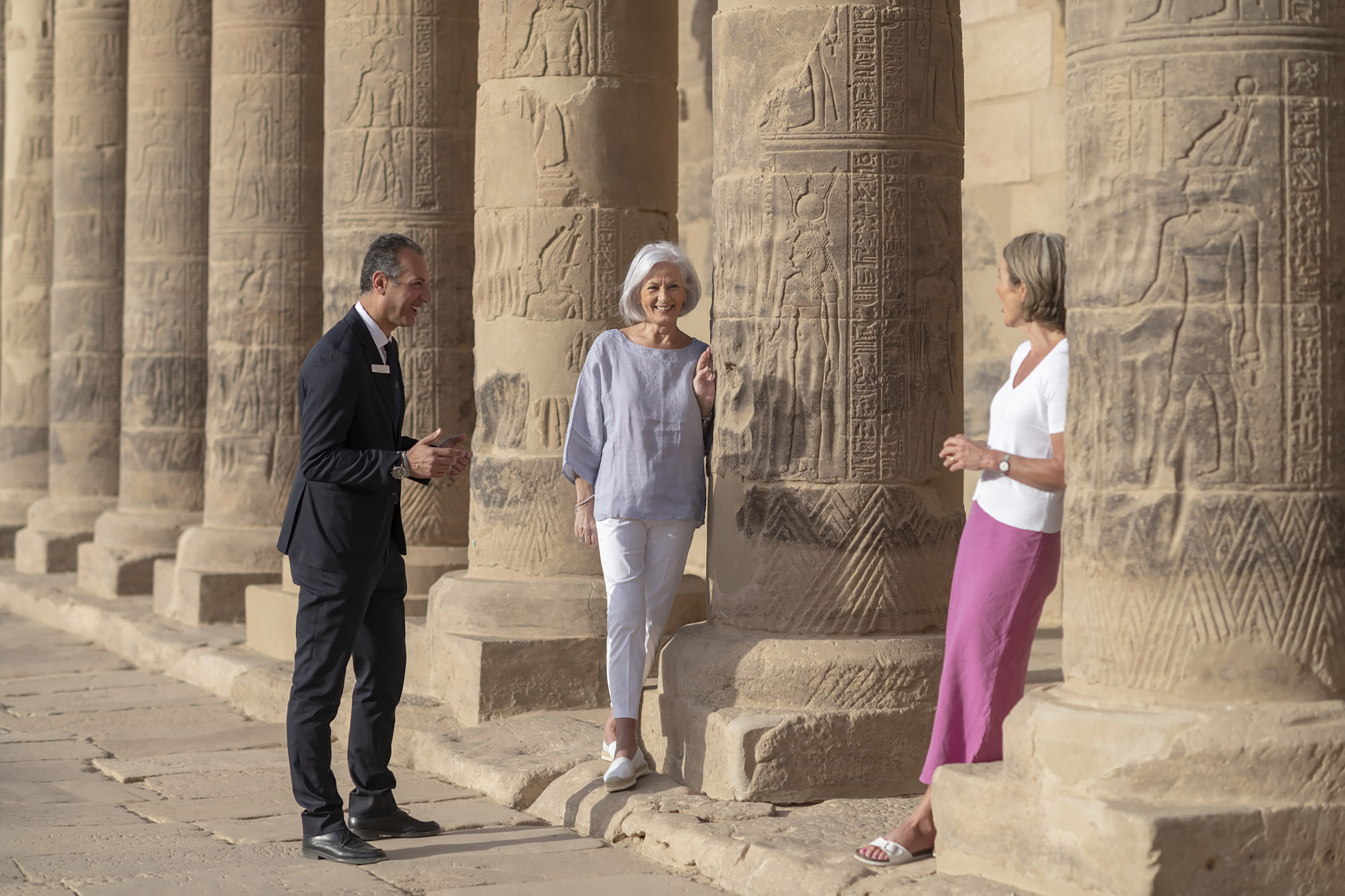 Egypt Tour Director With Two Guests At Pillars