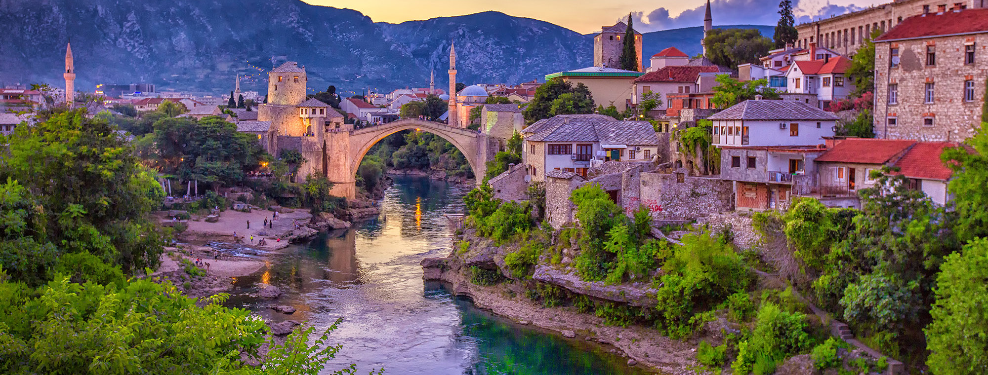 Bosnia Herzegovina Mostar Bridge Sunset