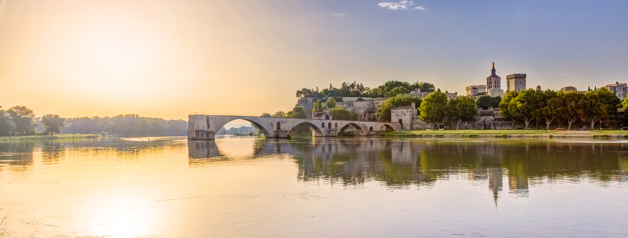 france avignon bridge castle pont saint benezet rhone sunset water