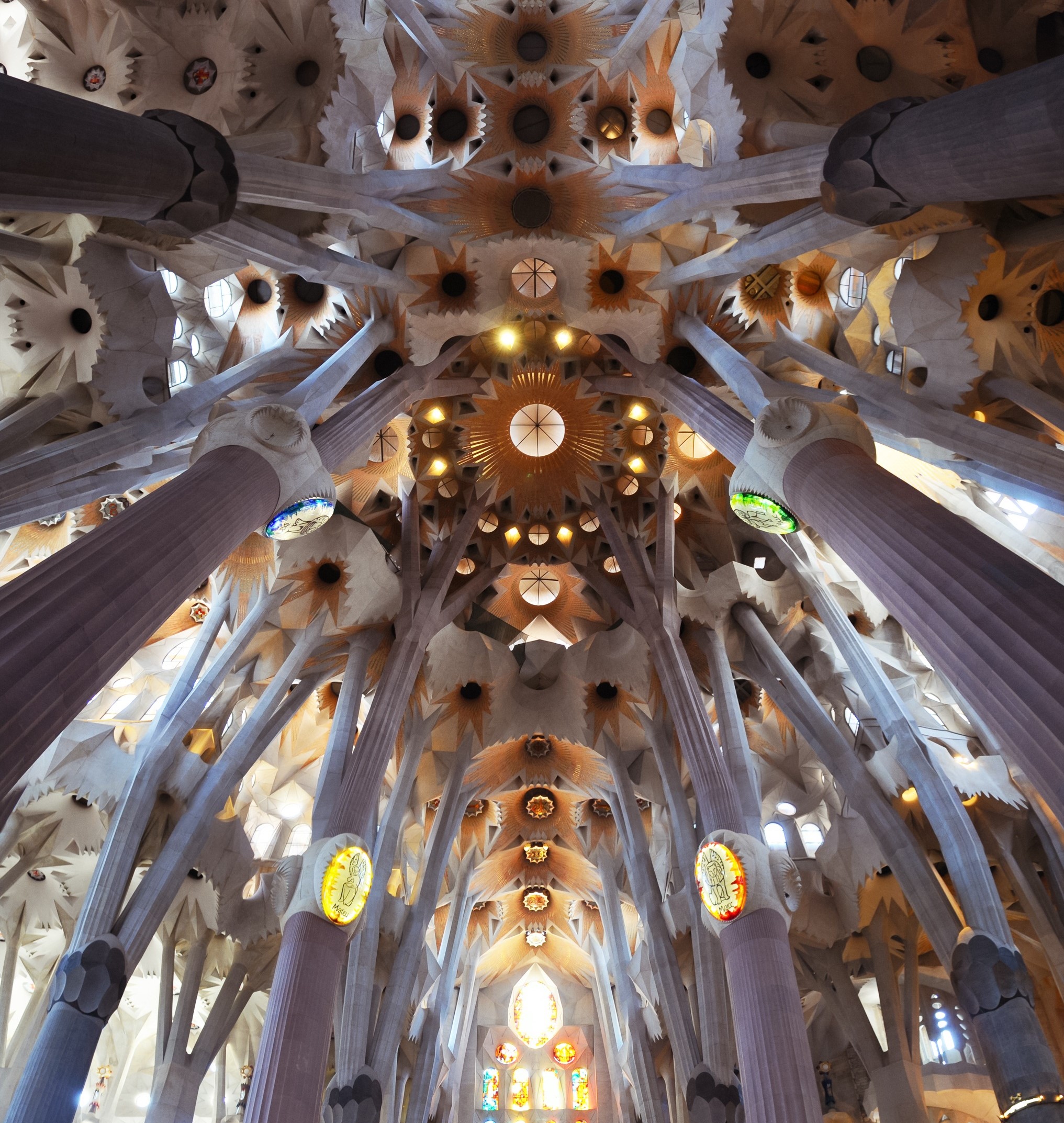 Spain Barcelona Sagrada Familia Ceiling Arches Stained Glass