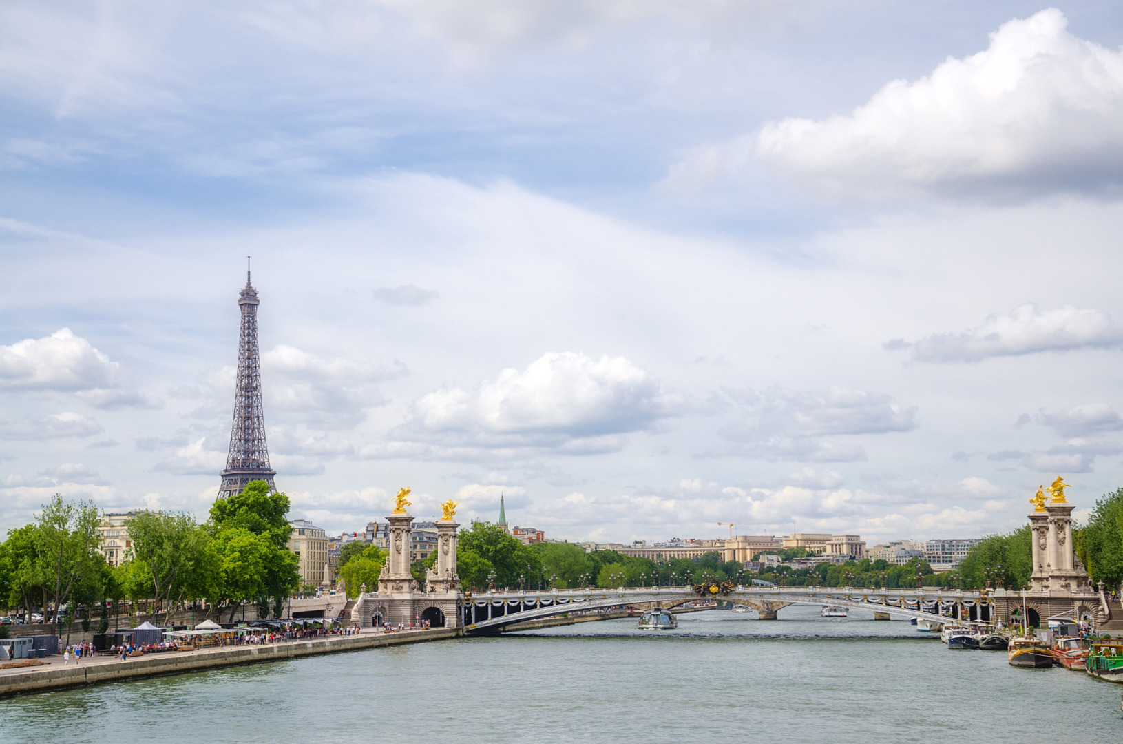 France Paris River Seine And Alexander Bridge And Eiffel Tower