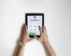 Expert Tech Wifi Tablet Connect Hands White Background